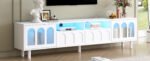 ON-TRANS TV stand with LED light strip and tempered glass door (up 80"), White - Image 10