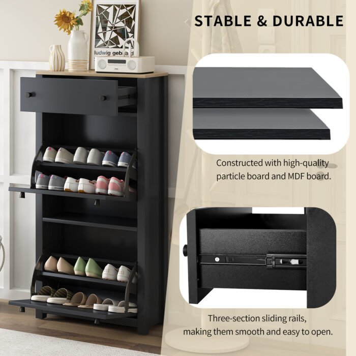 Entryway Organizer with 2 flip drawers and independent shoe rack with adjustable panel - Image 11