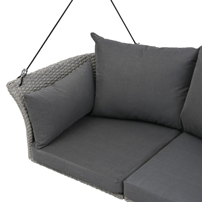 GO 2 Person Hanging Rattan Woven Swing SeatChair With Ropes and Cushion - Image 12