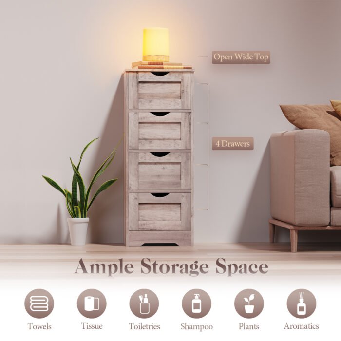 Wooden Storage Cabinet with 4 Drawers, Gray - Image 10