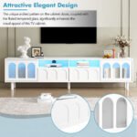 ON-TRANS TV stand with LED light strip and tempered glass door (up 80"), White - Image 14