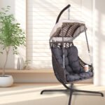 Swing Egg Wicker Rattan Frame Chair with Stand Indoor or Outdoor (350lbs Capacity)
