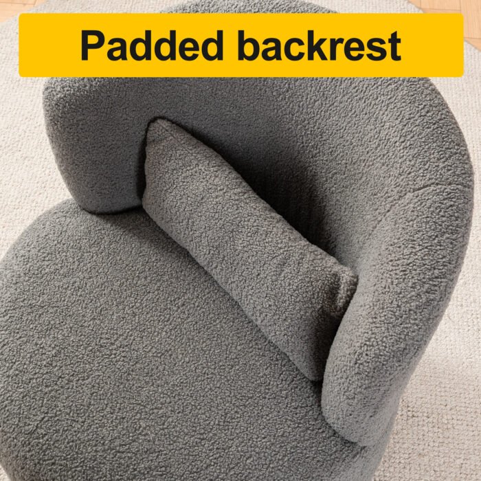 Gray Plush Swivel Accent Chair - Contemporary Round Armchair with 360° Rotation and Metal Base - Image 8