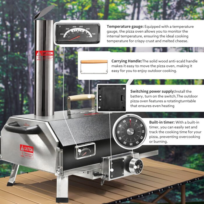 Black 12" Portable Wood Fired Outdoor Pizza Oven for Hard Wood and Pellet - Image 5