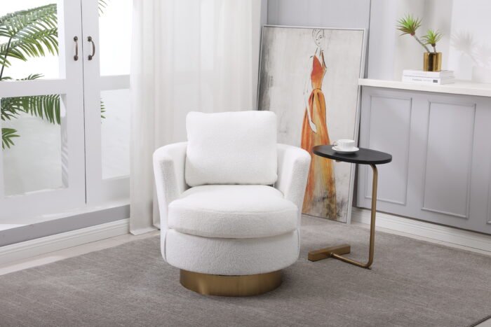 Teddy Rotating Emphasis Bucket Armchair with Gold Stainless Steel Base - Image 3
