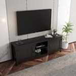 TV Stand Storage Media Console Entertainment Center with doors, Black - Image 4