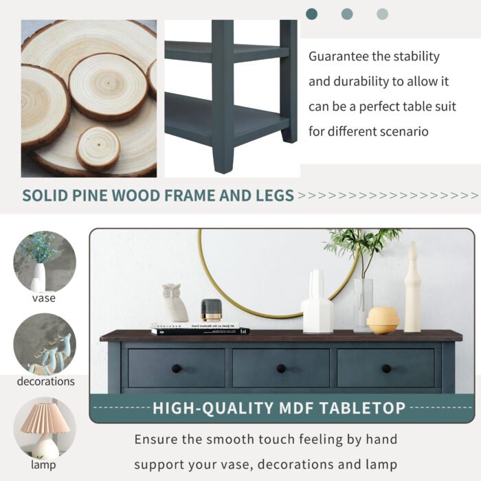 Retro Design Console Table with Two Open Shelves (Navy) - Image 6