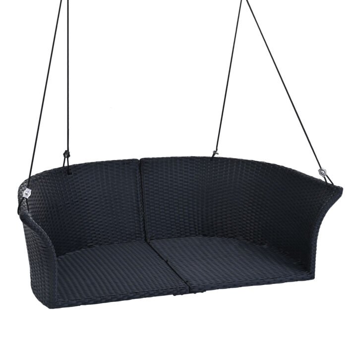 GO 2 Person Hanging Rattan Woven Swing Chair With Ropes, Black - Image 6