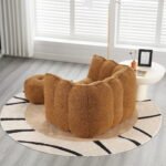 Soft Bean Bag Chair with High Resilient Foam with Footstool, Brown - Image 3