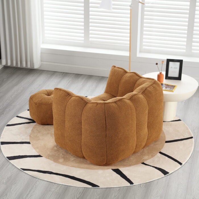 Soft Bean Bag Chair with High Resilient Foam with Footstool, Brown - Image 3