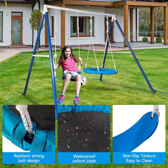 Kids Metal Swing Set for Backyard Outdoor Playground with Two Functional Swings - Image 7