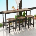 Modern Design Kitchen Dining Table Set with 3 Stools, Natural - Image 4