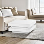 ON-TREND High Gloss Minimalist Design with LED Lights 2-Tier Square Coffee Table White