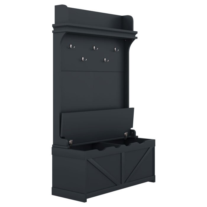 Hall tree with storage desk with drawers and 5 hooks, dark blue - Image 6