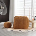 Soft Bean Bag Chair with High Resilient Foam with Footstool, Brown - Image 4
