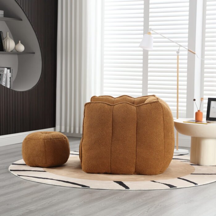 Soft Bean Bag Chair with High Resilient Foam with Footstool, Brown - Image 4