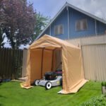 7×12 FT Gazebo Portable Storage Shelter Shed with 2 Roll up Zipper Doors and Vents Carport, Beige