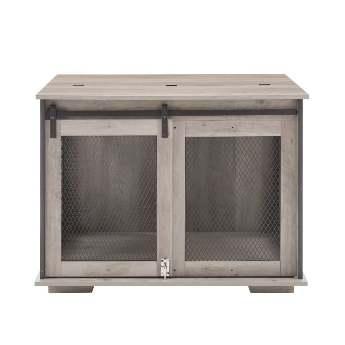 Dog Cage Crate Furniture with Sliding Barn Door Kennel with Flip-top Plate - Image 6