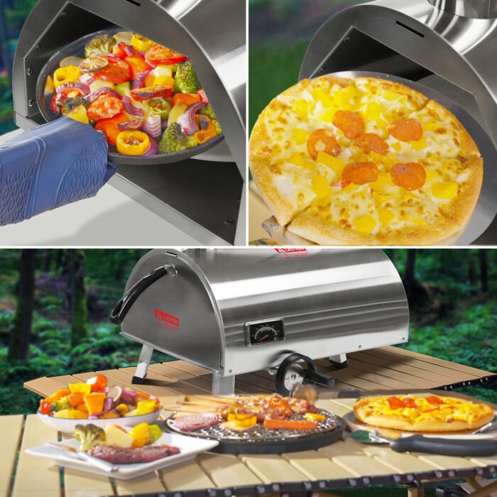 Outdoor Silver Semi-Automatic Rotatable Stainless Steel Pizza Oven 12" - Image 12