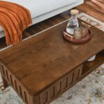 Medieval modern flute coffee table with storage sliding door and solid wood legs - Image 4