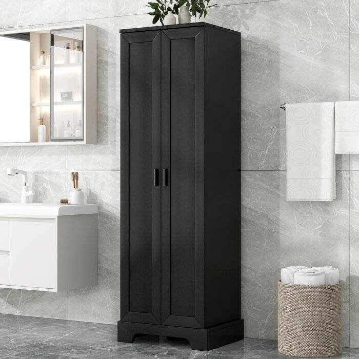 Storage Cabinet with Two Doors and Adjustable Shelf, Black - Image 2