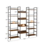 Triple Wide 5-shelf Bookshelves Industrial Retro Wooden Style, Rustic Brown - Image 3