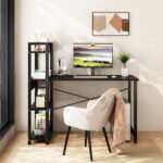 Steel frame computer desk with 4 storage shelves
