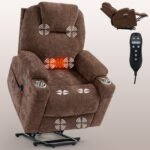 Okin motor Up to 350 LBS Chenille Power Lift Recliner Chair Brown - Image 9