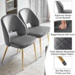 Gray Velvet Dining Chairs with Metal Legs and Hollow Back Upholstered (Set of 4) - Image 3