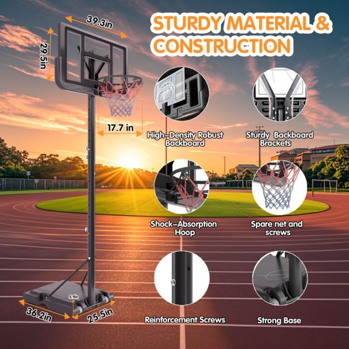Basketball Hoop System Height Adjustable with Net Pocket (4.76-10ft) - Image 5