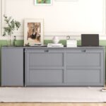 Queen Size Murphy Bed with Rotable Desk  Gray - Image 4