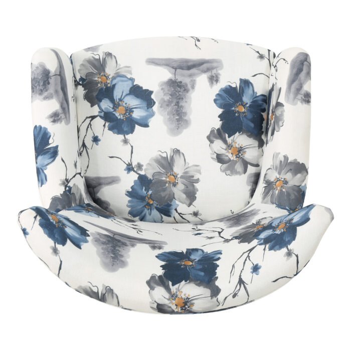 Modern retro printed fabric cushioned club armchair with white and blue patterned - Image 11