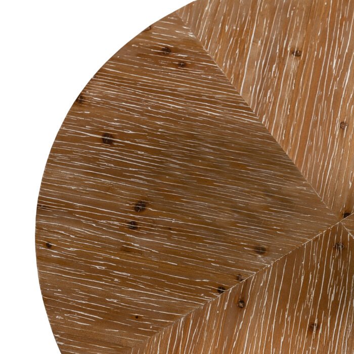 Retro Splicing Round Coffee Table Fir Wood Table Top with Cross Legs Metal Base - Image 12