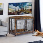 Furniture Dog Cage with Double Doors, Rustic Brown