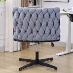Armless Office Desk Chair No Wheels, Blue - Image 5
