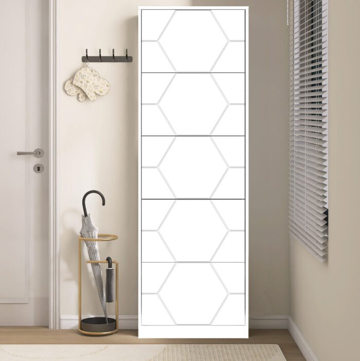 Entryway Shoe Storage Cabinet with 5 Tiers and Carved Panels - Image 3