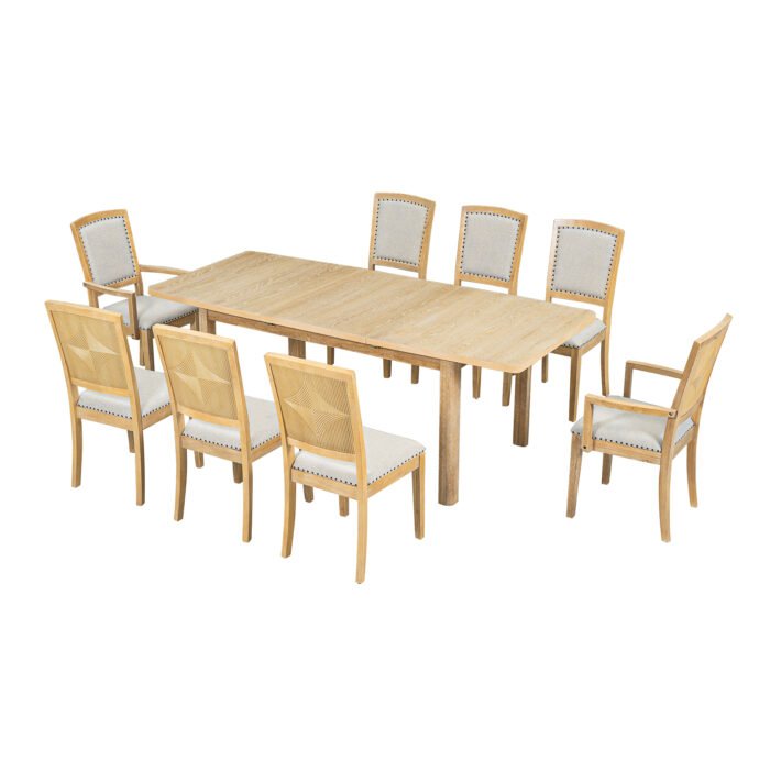 TOPMAX expandable dining table 9 pieces set with detachable leaves and 6 armless chairs and 2 armchairs - Image 2