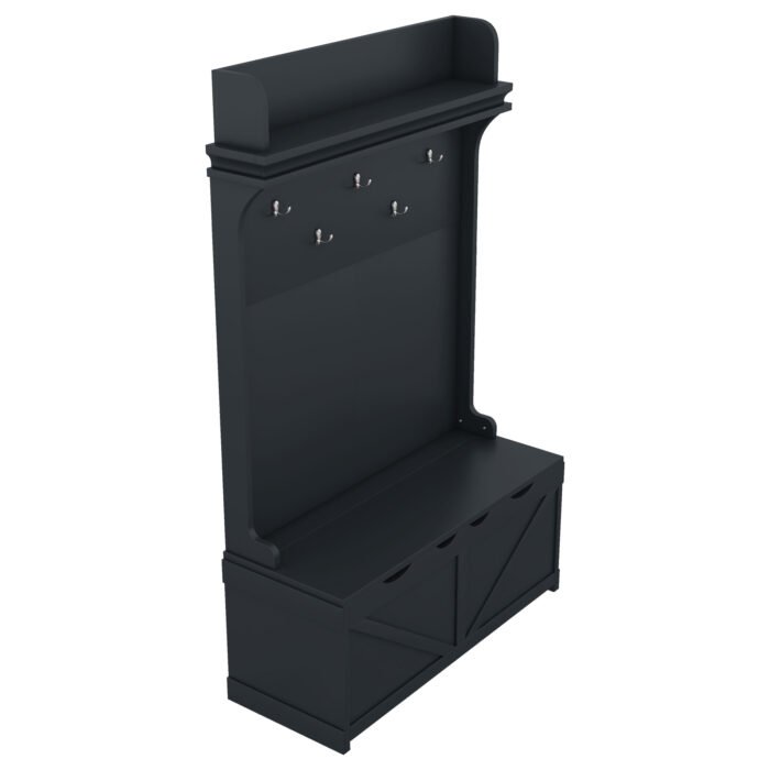 Hall tree with storage desk with drawers and 5 hooks, dark blue - Image 9