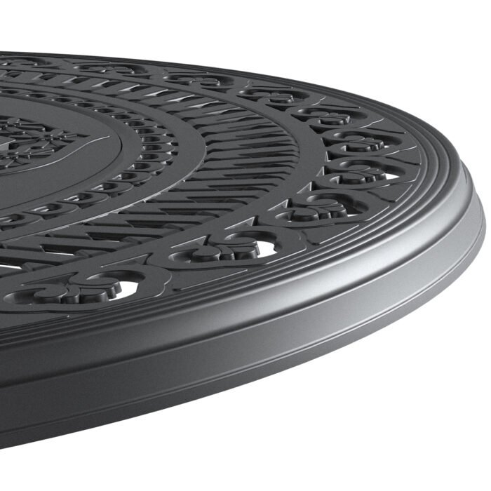 Ø39.37-inch Cast Aluminum Patio Dining Table With Black Frame and Umbrella Hole - Image 5