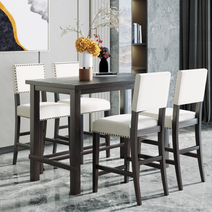 TREXM 5-Piece Counter Height Elegant Table Dining Set with 4 Chairs - Image 3