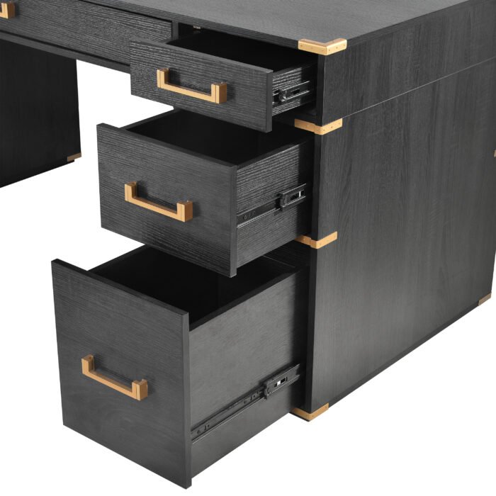 70 inch classic and traditional executive desk with metal trim and 2 file drawers and USB ports - Image 27