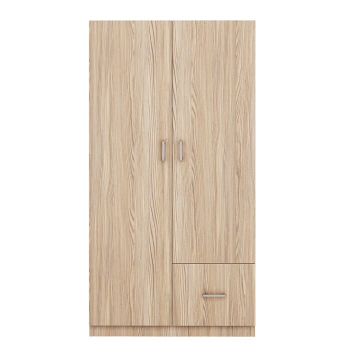 Wooden Wardrobe with Double Doors and Hanging Rod and 5 Fixed Shelves - Image 7