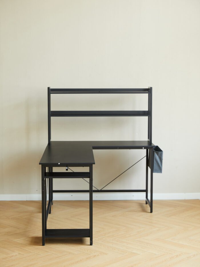 Home Office Desk L shape gaming desk with storage Shelves and stool - Image 11