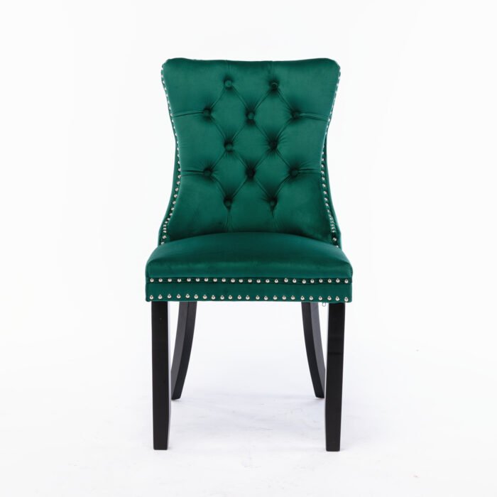 Tufted Solid Wood Contemporary Velvet Upholstered Dining Chairs (2-Pcs Set) Green - Image 8