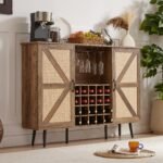 Faux Rattan Barn Door Wine Cabinet with Wine Glass Rack and Double Door Design - Image 6