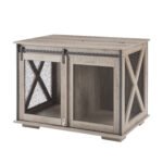 Dog Cage Crate Furniture with Sliding Barn Door Kennel with Flip-top Plate - Image 7