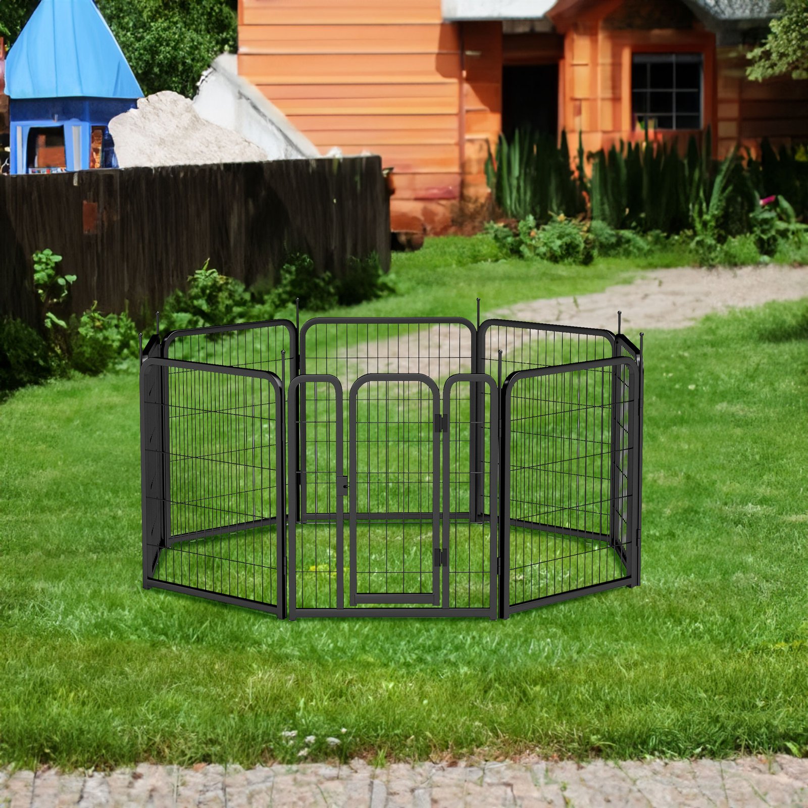 517433904 Outdoor 8-pieces dog fence board, Black - Image 1