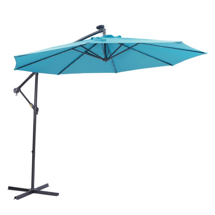 10FT Patio Outdoor Hanging Cantilever Umbrella with Easy Open Adustment and 32 LED Lights, Blue - Image 5