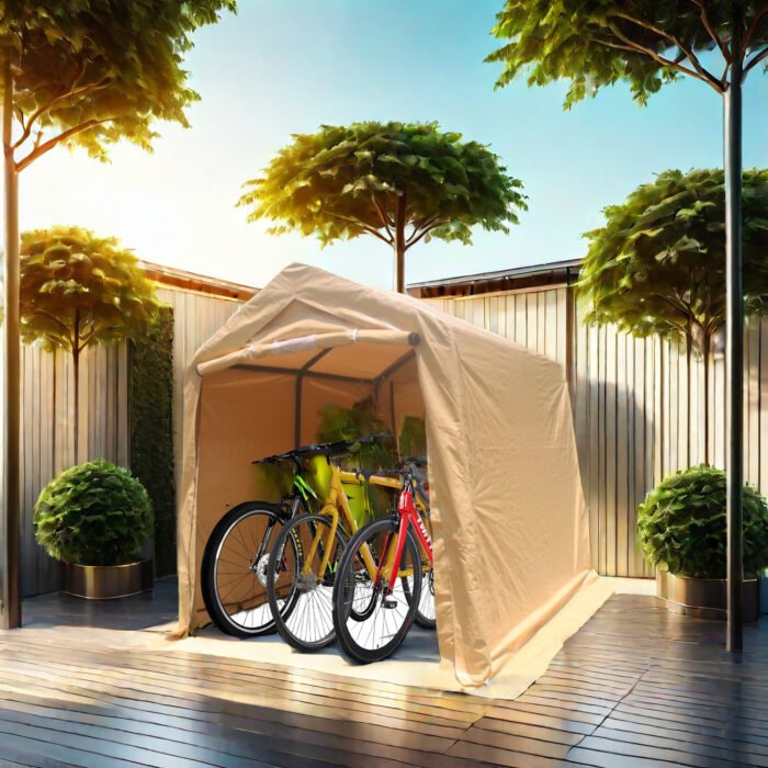 7×12 FT Gazebo Portable Storage Shelter Shed with 2 Roll up Zipper Doors and Vents Carport, Beige - Image 6
