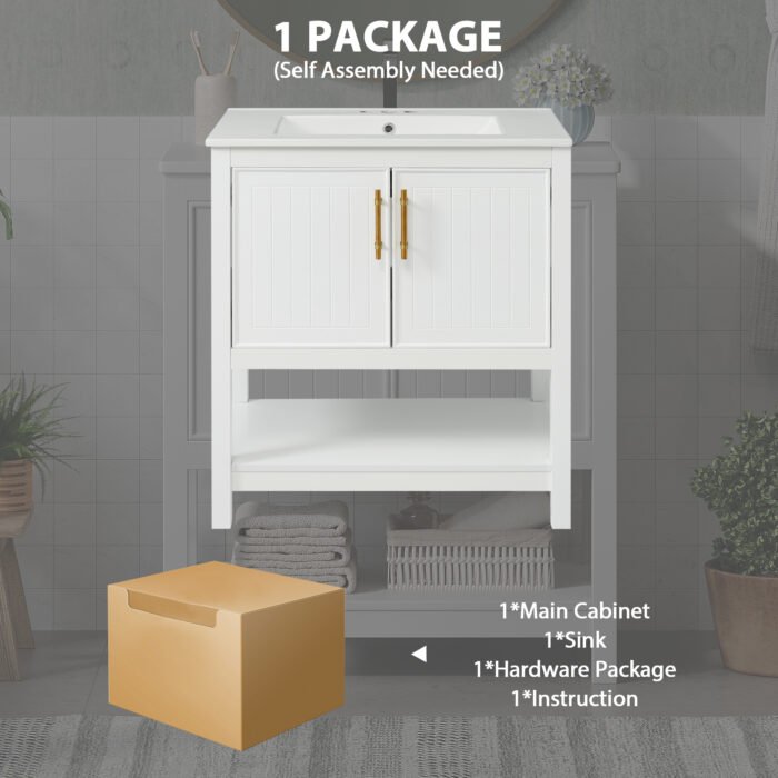 30-Inch White Bathroom Vanity with Ceramic Sink and Versatile Storage - Ideal for Small Bathrooms - Image 5